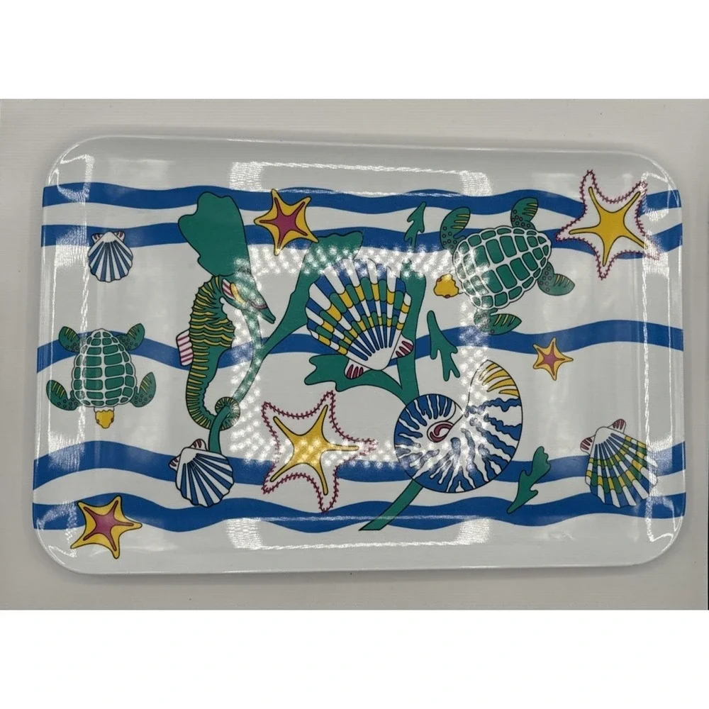 Melamine 16 x 11 Plate Serving Platter Turtle Seahorse Starfish Ocean Tiki Pool
